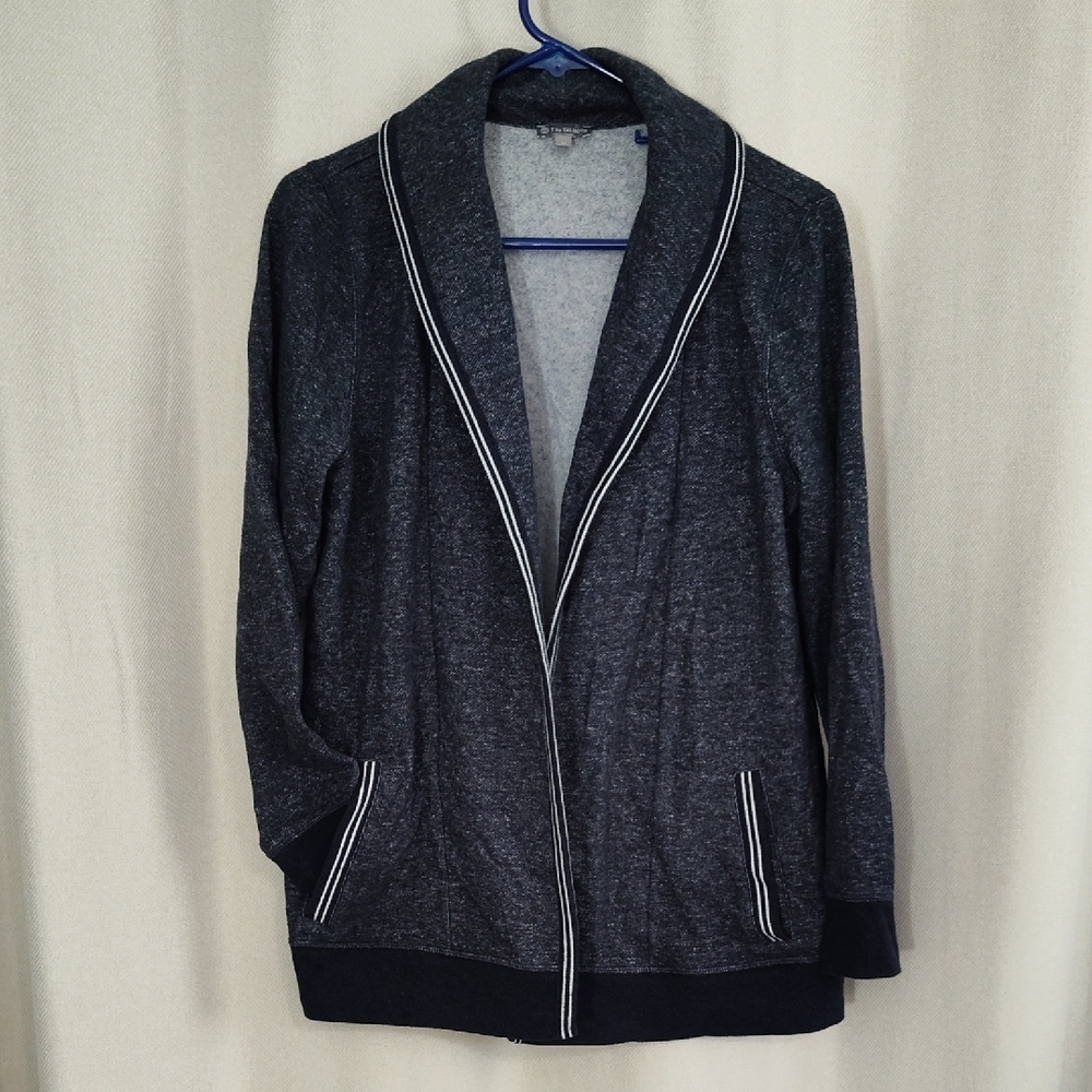 Talbot's Women's Navy And White Shawl Collar Sweatshirt Cardigan Size M